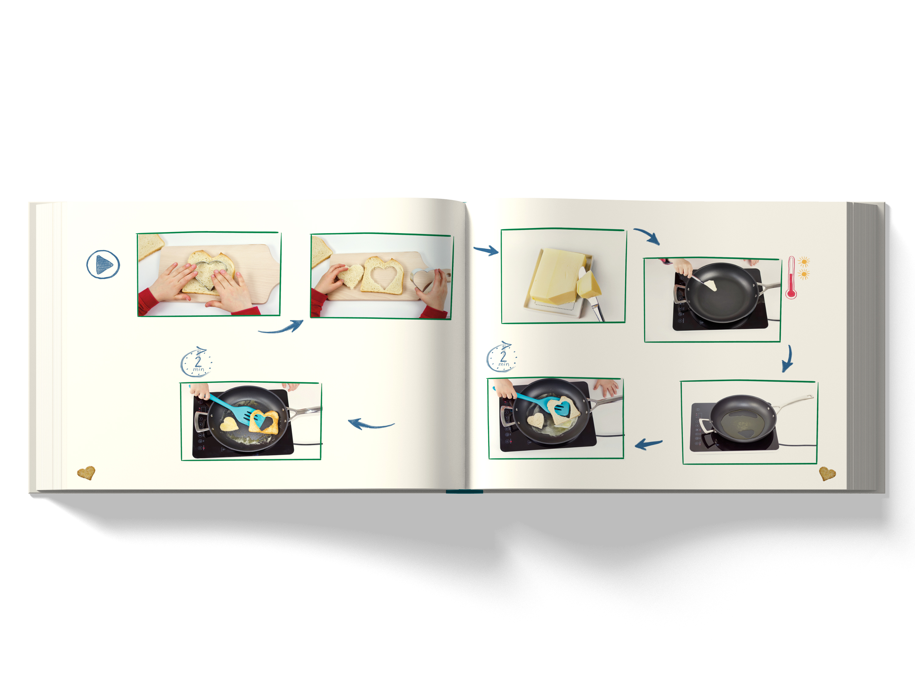 Aufgeschlagenes Buch: beide Rezeptseiten nebeneinander als Doppelseite